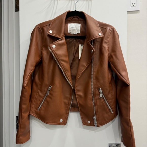 NWT Anthropologie Brown Vegan Leather Moto Jacket - Picture 5 of 5